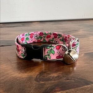 Floral and Hearts Pink cat Collar with Bell - breakaway - handmade